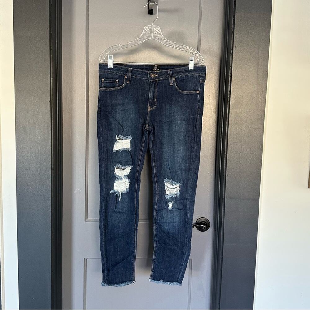 Just Black Denim Womens Jeans 31 Blue Distressed Stretch Slim Straight Made USA